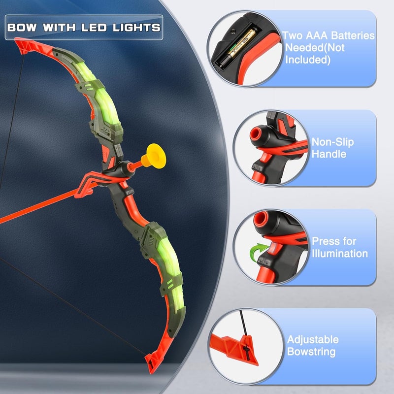 Handwell Archery Toy Set for Kids, LED Light Up Bow and Arrow Set with 10 Suction Cup Arrows, Standing Target & Quiver, Indoor Outdoor Games Stuff for Boys Girls Children Aged 3-12 Year Old - Image 3